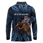 New Zealand Christmas Long Sleeve Polo Shirt Santa Riding Kiwi Bird Silver Fern