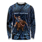 New Zealand Christmas Long Sleeve Shirt Santa Riding Kiwi Bird Silver Fern
