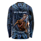 New Zealand Christmas Long Sleeve Shirt Santa Riding Kiwi Bird Silver Fern