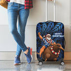 New Zealand Christmas Luggage Cover Santa Riding Kiwi Bird Silver Fern