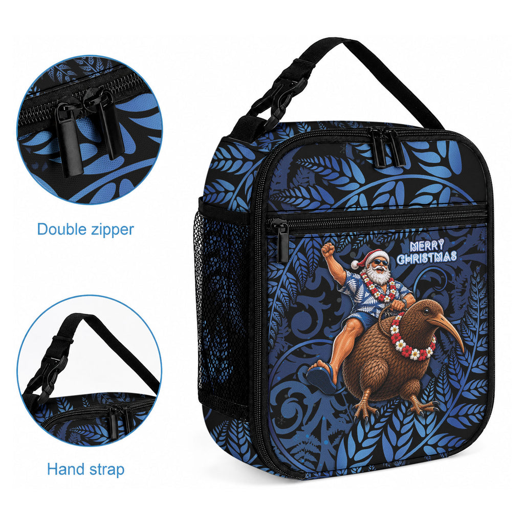 New Zealand Christmas Lunch Bag Santa Riding Kiwi Bird Silver Fern