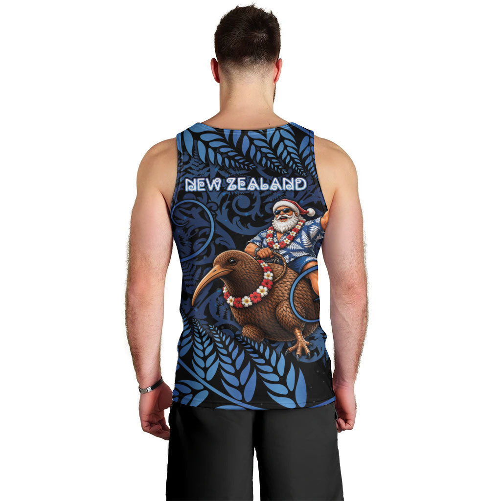 New Zealand Christmas Men Tank Top Santa Riding Kiwi Bird Silver Fern