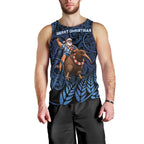 New Zealand Christmas Men Tank Top Santa Riding Kiwi Bird Silver Fern