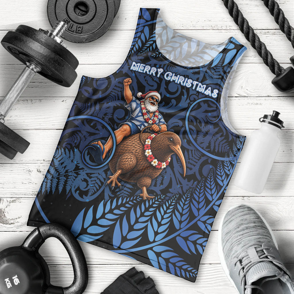 New Zealand Christmas Men Tank Top Santa Riding Kiwi Bird Silver Fern