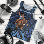 New Zealand Christmas Men Tank Top Santa Riding Kiwi Bird Silver Fern