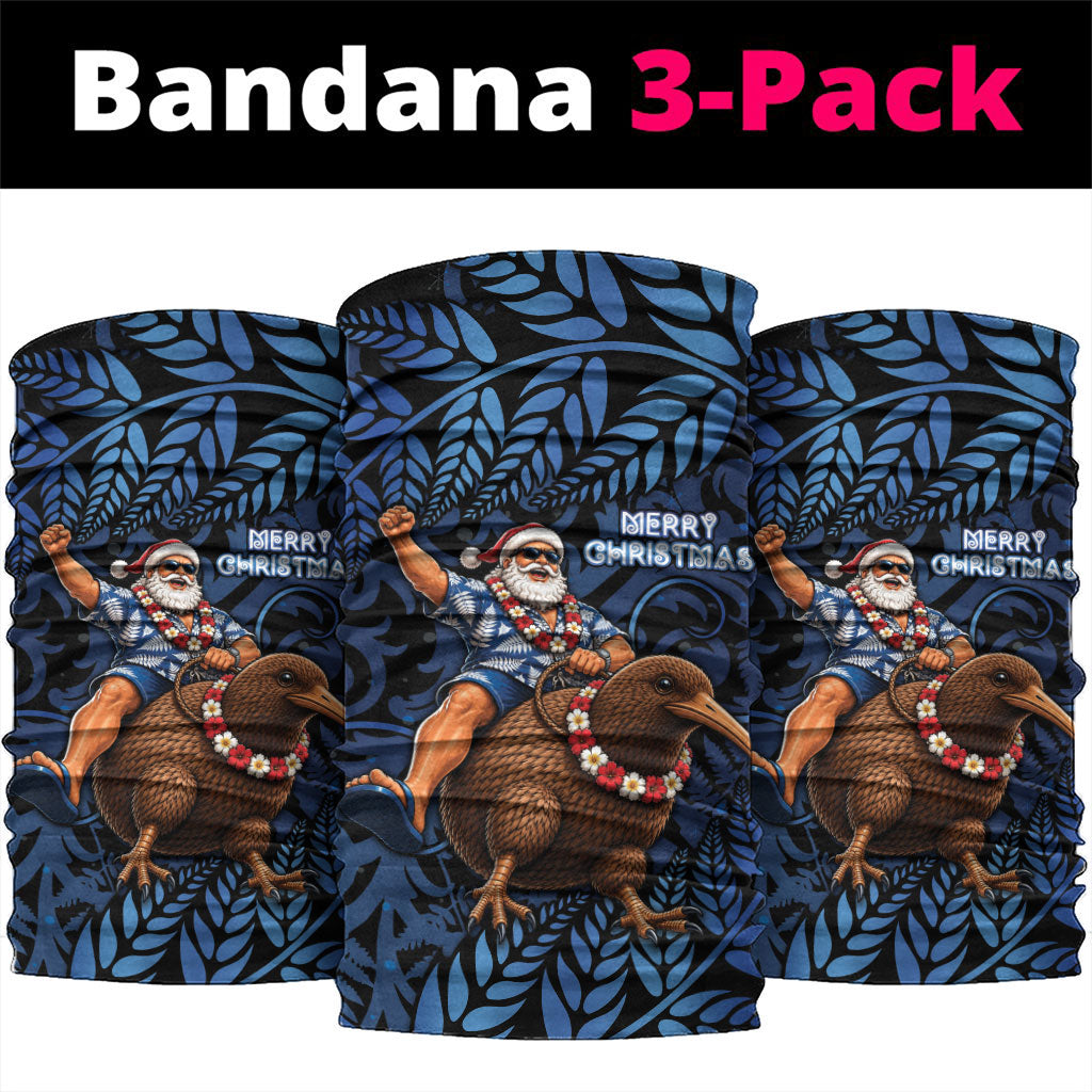 New Zealand Christmas Neck Gaiter Santa Riding Kiwi Bird Silver Fern