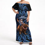 New Zealand Christmas Off Shoulder Maxi Dress Santa Riding Kiwi Bird Silver Fern