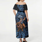 New Zealand Christmas Off Shoulder Maxi Dress Santa Riding Kiwi Bird Silver Fern