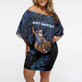 New Zealand Christmas Off Shoulder Short Dress Santa Riding Kiwi Bird Silver Fern