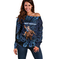 New Zealand Christmas Off Shoulder Sweater Santa Riding Kiwi Bird Silver Fern