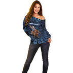 New Zealand Christmas Off Shoulder Sweater Santa Riding Kiwi Bird Silver Fern