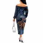 New Zealand Christmas Off The Shoulder Long Sleeve Dress Santa Riding Kiwi Bird Silver Fern