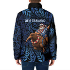 New Zealand Christmas Padded Jacket Santa Riding Kiwi Bird Silver Fern