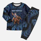 New Zealand Christmas Pajama Set Santa Riding Kiwi Bird Silver Fern