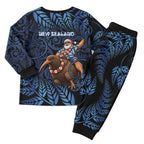 New Zealand Christmas Pajama Set Santa Riding Kiwi Bird Silver Fern