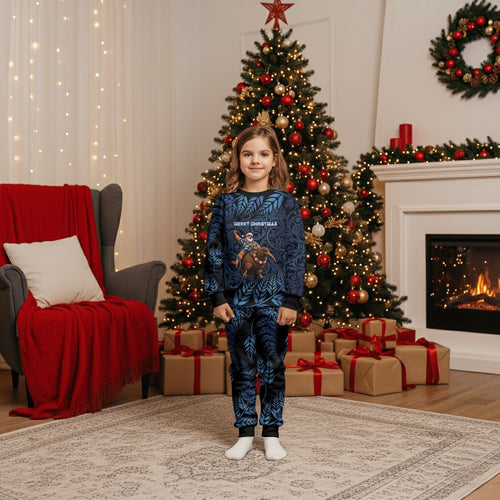 New Zealand Christmas Pajama Set Santa Riding Kiwi Bird Silver Fern
