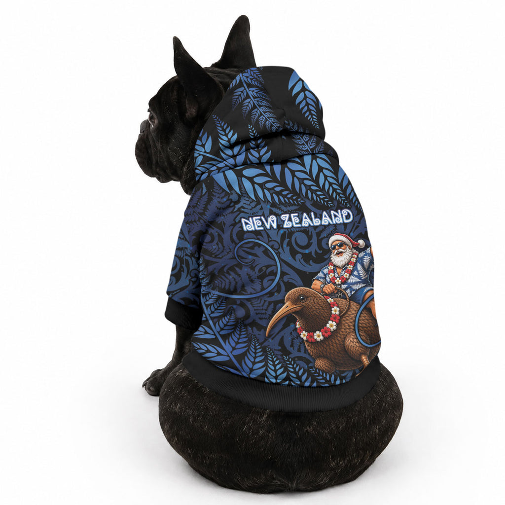 New Zealand Christmas Pet Hoodie Santa Riding Kiwi Bird Silver Fern