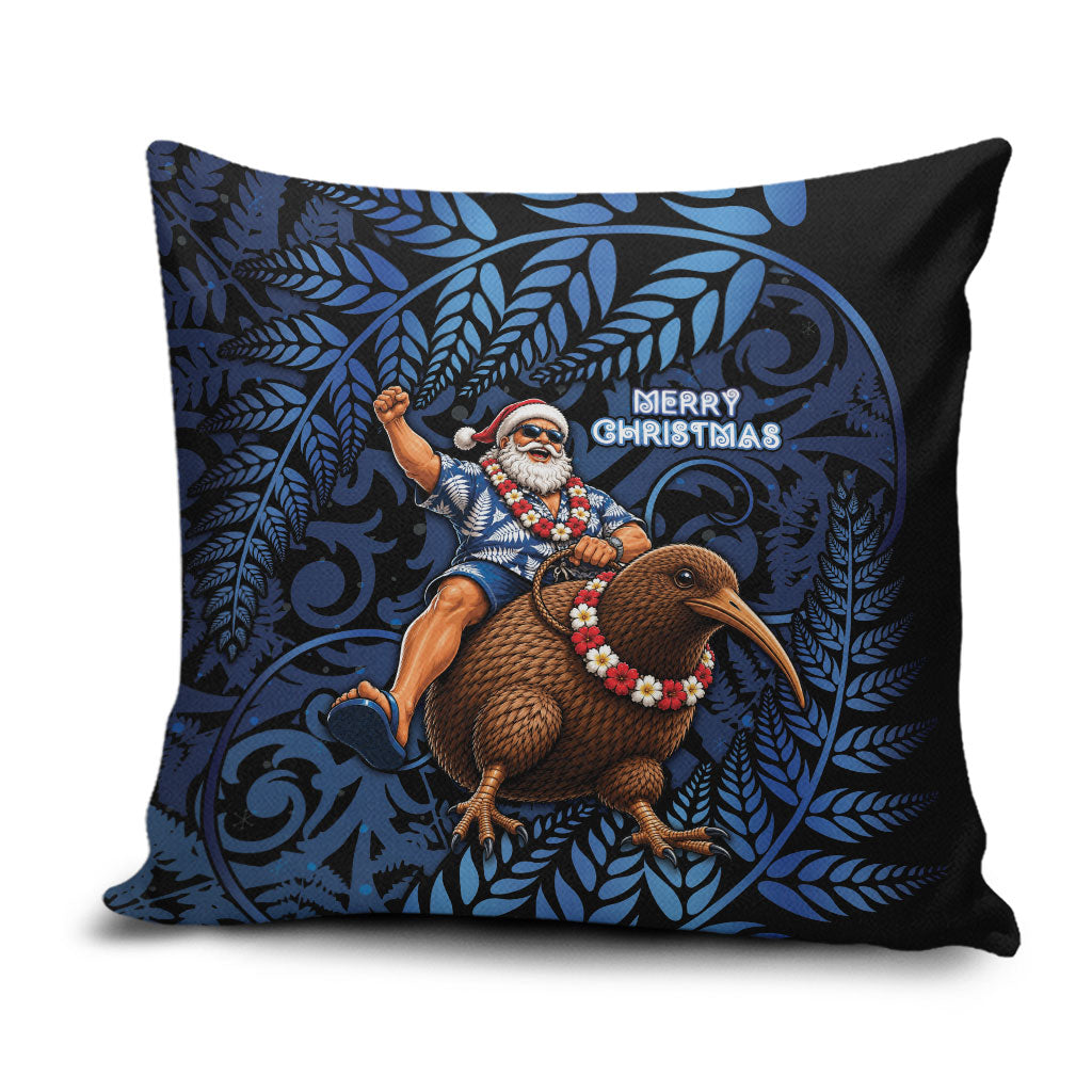 New Zealand Christmas Pillow Cover Santa Riding Kiwi Bird Silver Fern