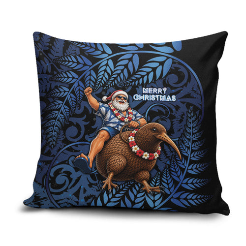 New Zealand Christmas Pillow Cover Santa Riding Kiwi Bird Silver Fern