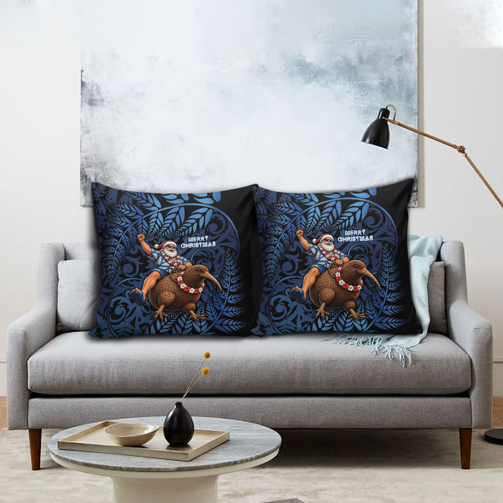 New Zealand Christmas Pillow Cover Santa Riding Kiwi Bird Silver Fern