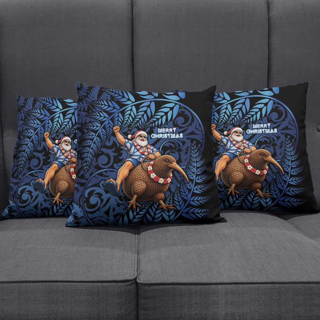 New Zealand Christmas Pillow Cover Santa Riding Kiwi Bird Silver Fern
