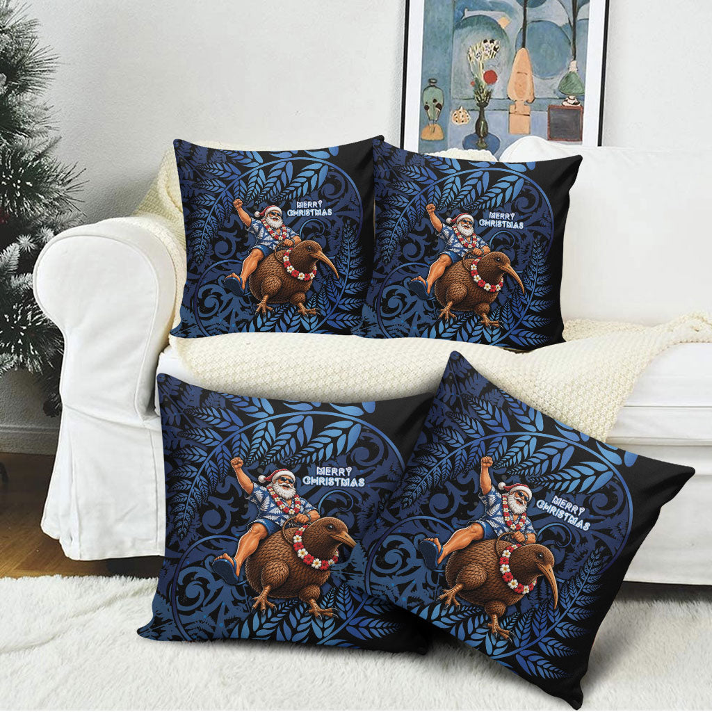 New Zealand Christmas Pillow Cover Santa Riding Kiwi Bird Silver Fern