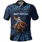 New Zealand Christmas Polo Shirt Santa Riding Kiwi Bird Silver Fern