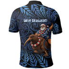 New Zealand Christmas Polo Shirt Santa Riding Kiwi Bird Silver Fern