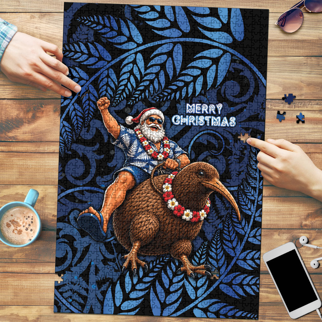 New Zealand Christmas Puzzle Santa Riding Kiwi Bird Silver Fern