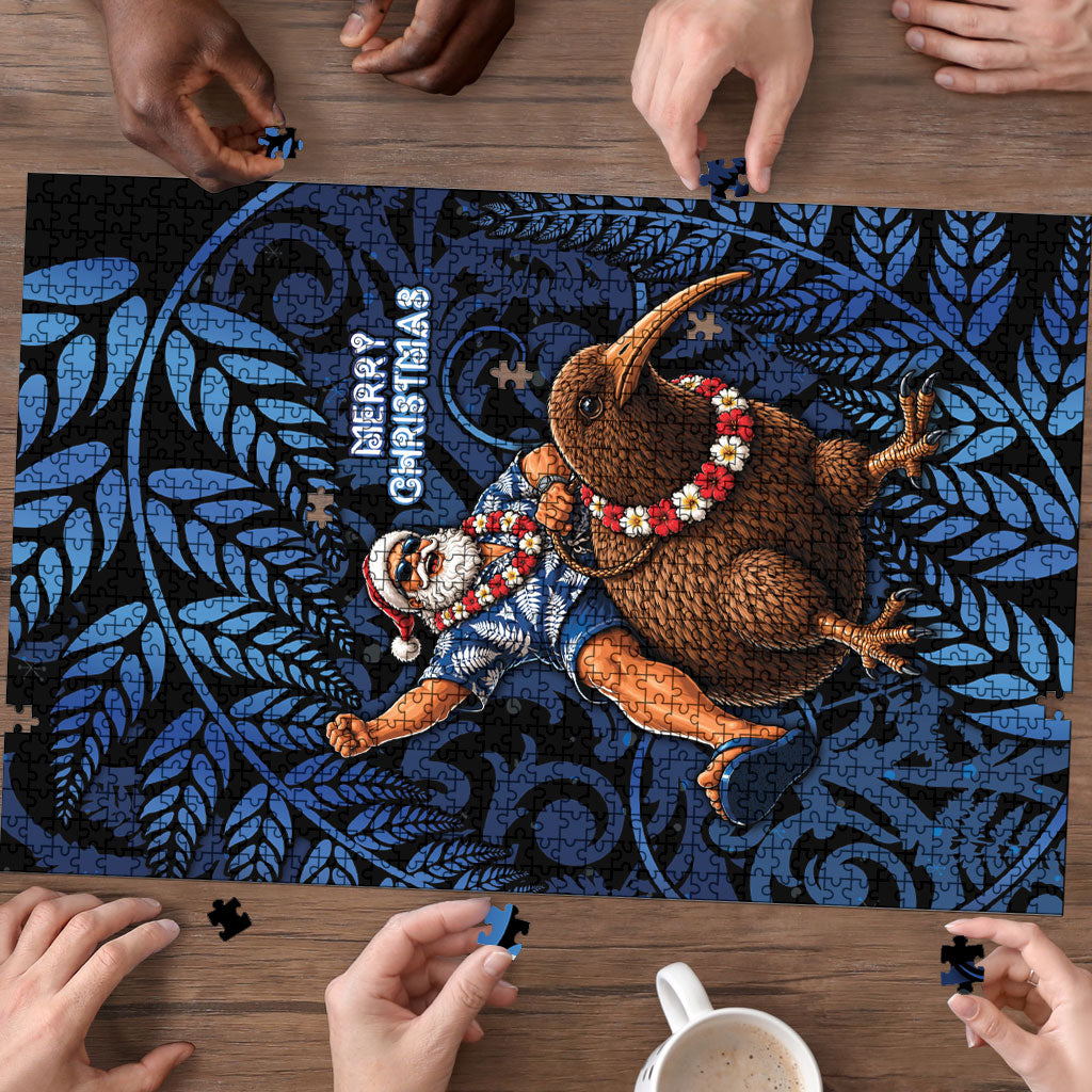 New Zealand Christmas Puzzle Santa Riding Kiwi Bird Silver Fern