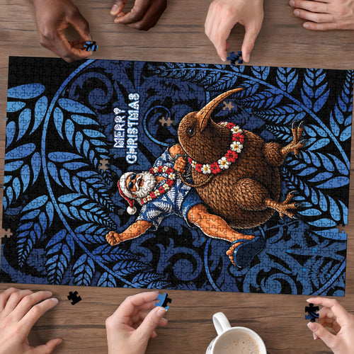 New Zealand Christmas Puzzle Santa Riding Kiwi Bird Silver Fern
