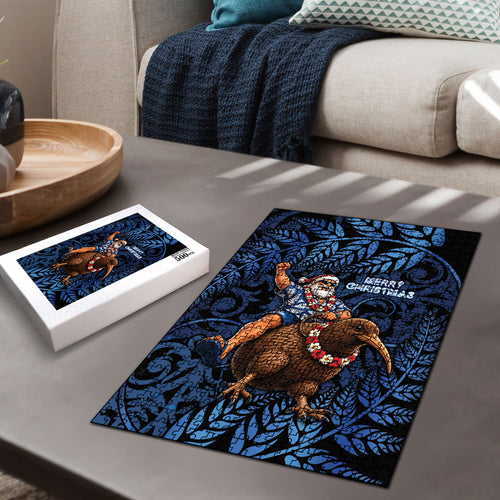 New Zealand Christmas Puzzle Santa Riding Kiwi Bird Silver Fern