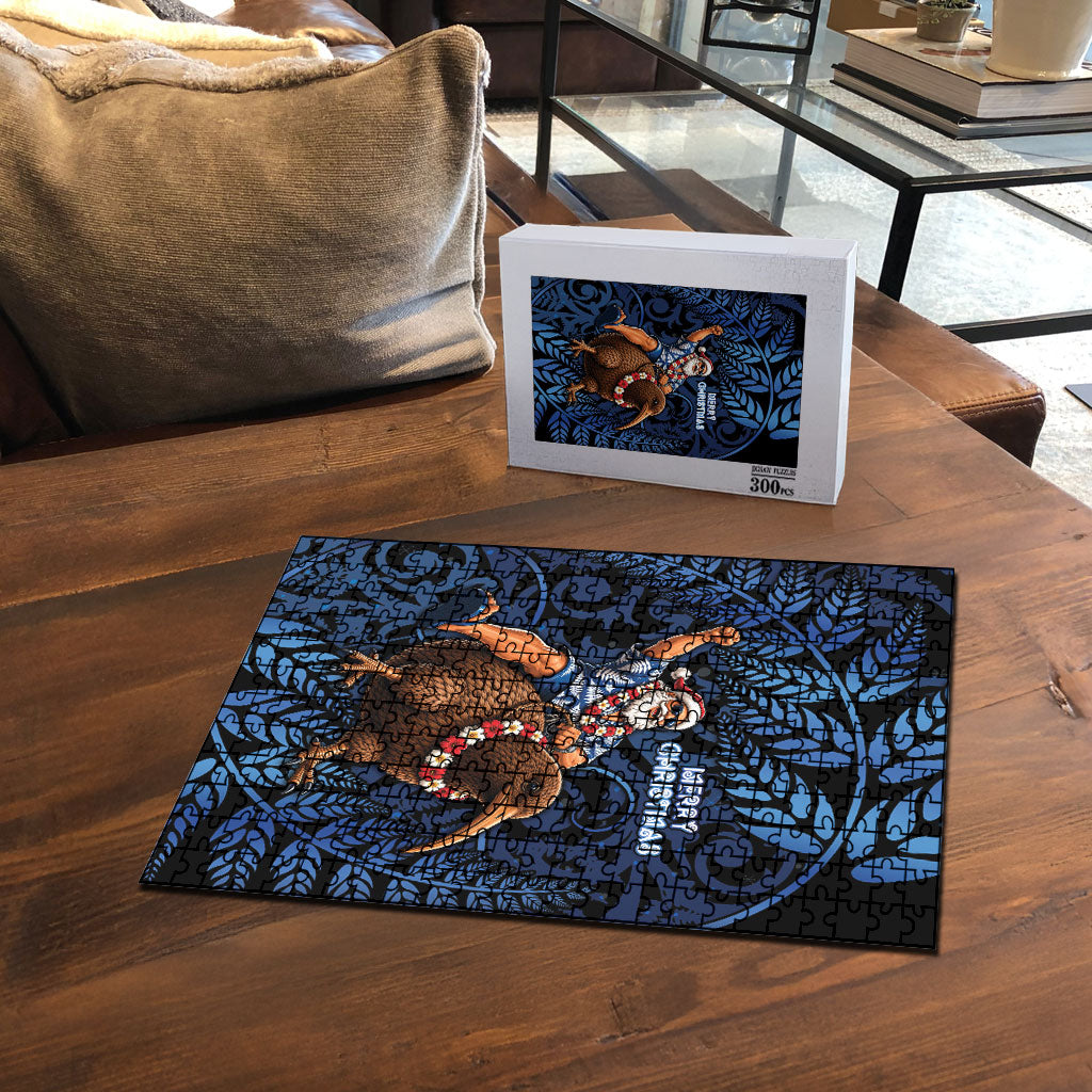 New Zealand Christmas Puzzle Santa Riding Kiwi Bird Silver Fern