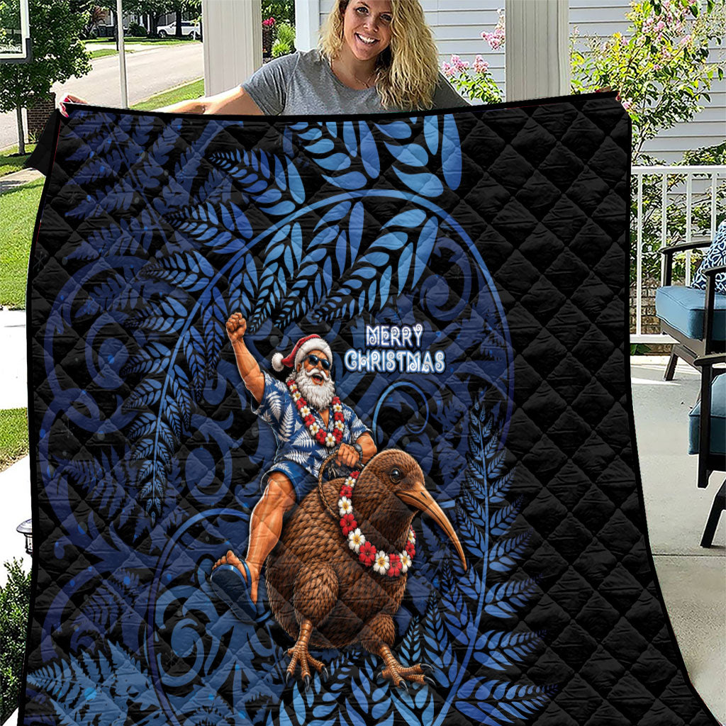 New Zealand Christmas Quilt Santa Riding Kiwi Bird Silver Fern