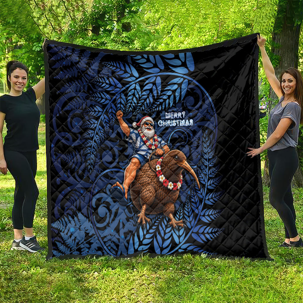 New Zealand Christmas Quilt Santa Riding Kiwi Bird Silver Fern