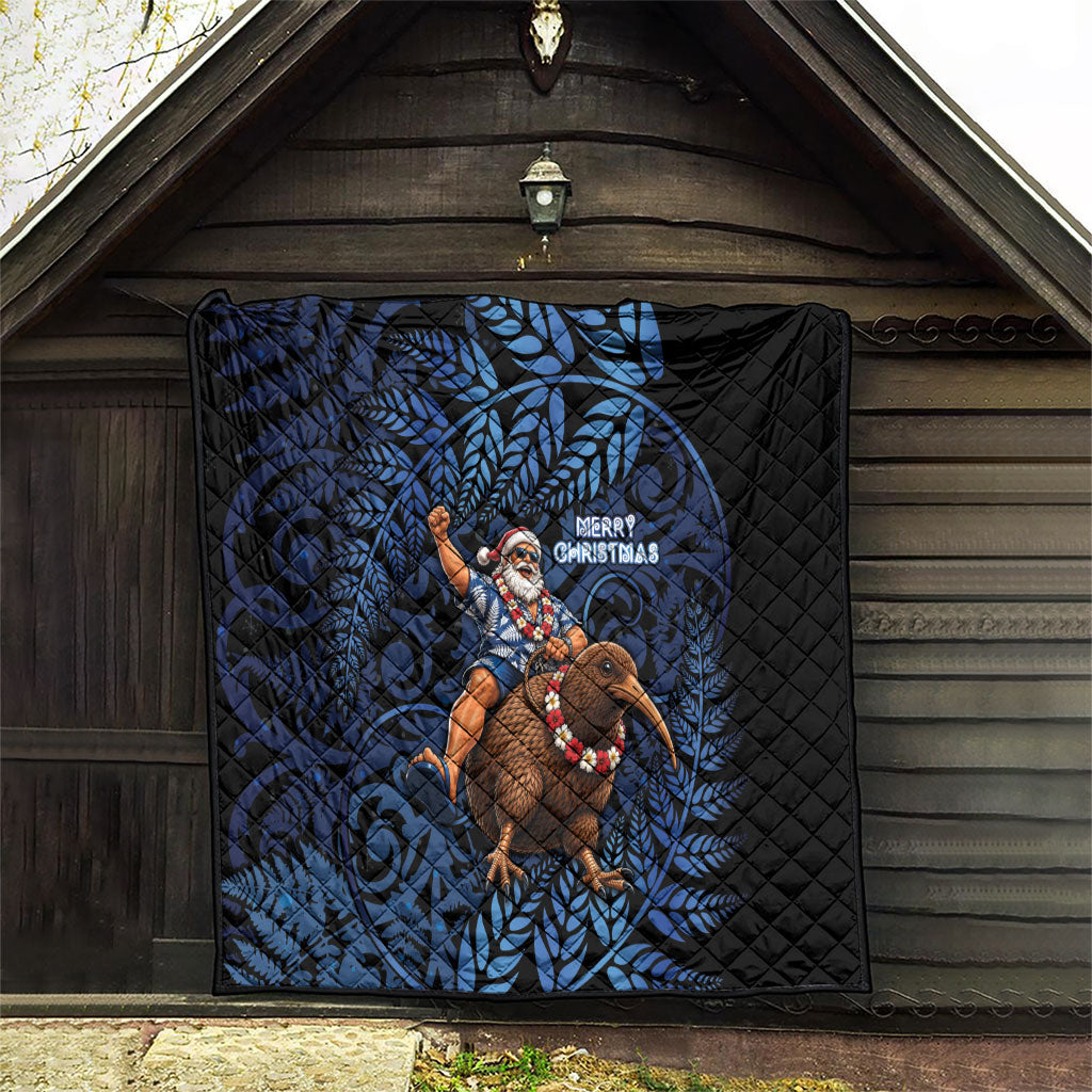 New Zealand Christmas Quilt Santa Riding Kiwi Bird Silver Fern