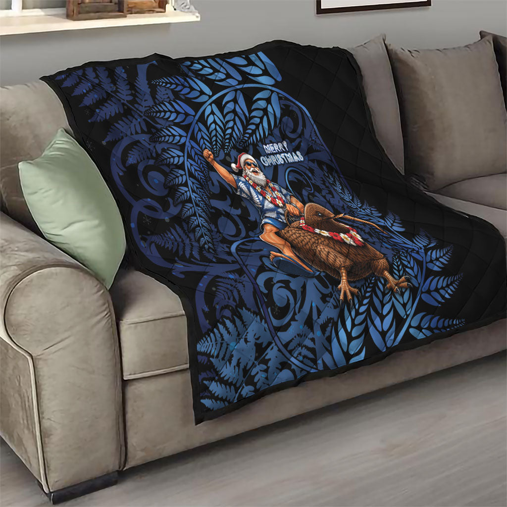 New Zealand Christmas Quilt Santa Riding Kiwi Bird Silver Fern