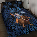 New Zealand Christmas Quilt Bed Set Santa Riding Kiwi Bird Silver Fern