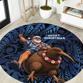 New Zealand Christmas Round Carpet Santa Riding Kiwi Bird Silver Fern