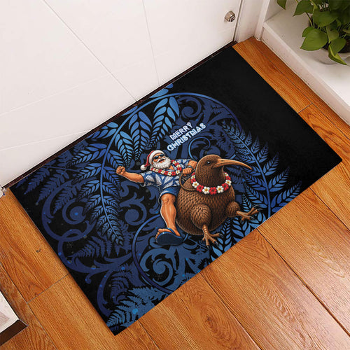 New Zealand Christmas Rubber Doormat Santa Riding Kiwi Bird Silver Fern