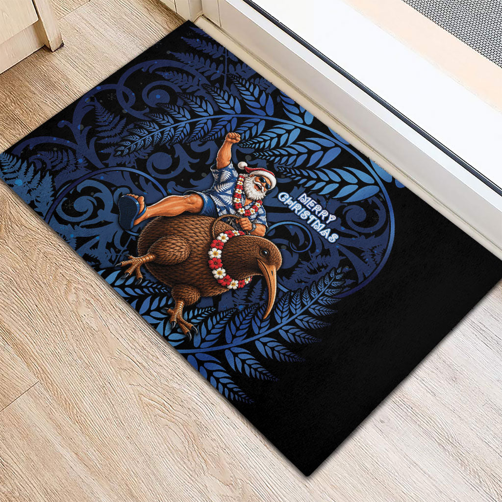 New Zealand Christmas Rubber Doormat Santa Riding Kiwi Bird Silver Fern