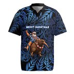 New Zealand Christmas Rugby Jersey Santa Riding Kiwi Bird Silver Fern