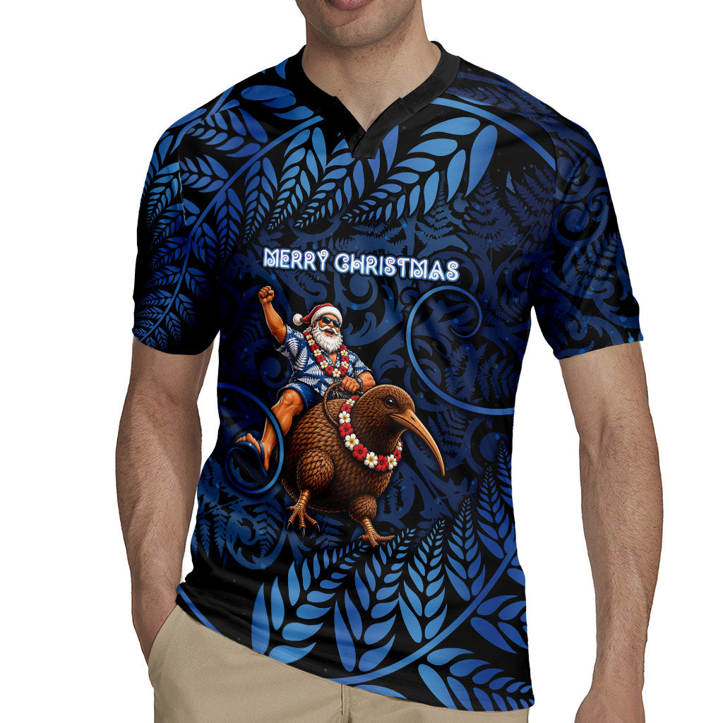 New Zealand Christmas Rugby Jersey Santa Riding Kiwi Bird Silver Fern