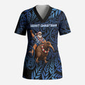 New Zealand Christmas Scrub Top Santa Riding Kiwi Bird Silver Fern