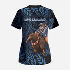 New Zealand Christmas Scrub Top Santa Riding Kiwi Bird Silver Fern
