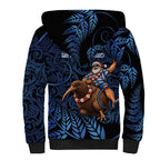 New Zealand Christmas Sherpa Hoodie Santa Riding Kiwi Bird Silver Fern