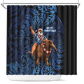 New Zealand Christmas Shower Curtain Santa Riding Kiwi Bird Silver Fern