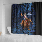 New Zealand Christmas Shower Curtain Santa Riding Kiwi Bird Silver Fern