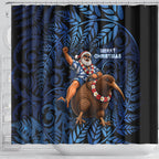 New Zealand Christmas Shower Curtain Santa Riding Kiwi Bird Silver Fern