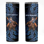 New Zealand Christmas Skinny Tumbler Santa Riding Kiwi Bird Silver Fern